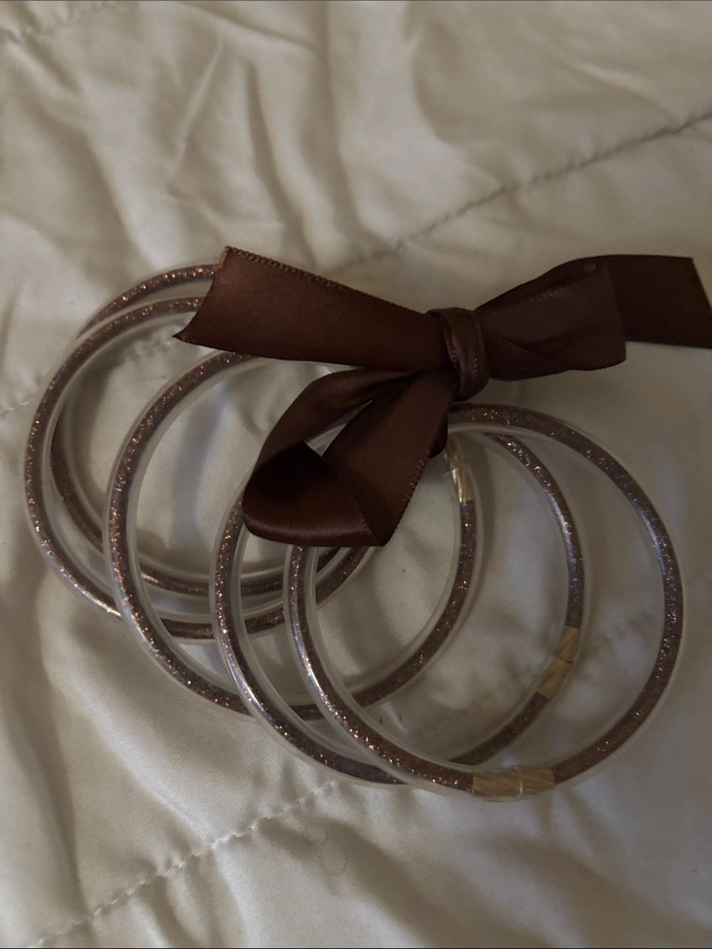 Brown Ribbon Glass Bangle Set - Unbranded